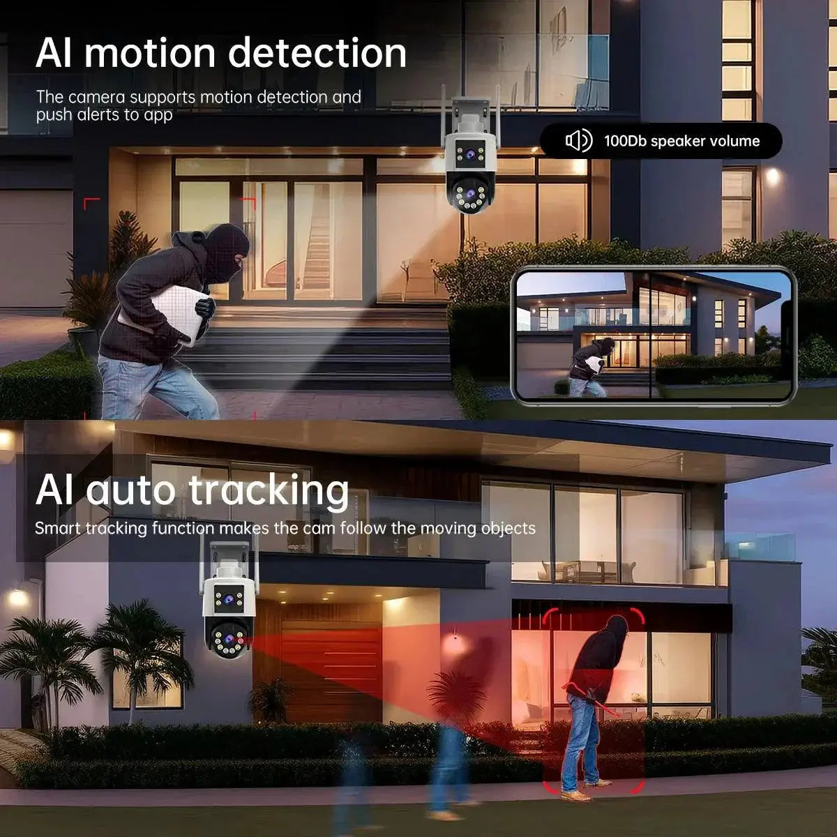 Smart PTZ WiFi Security Camera With AI Tracking Outdoor