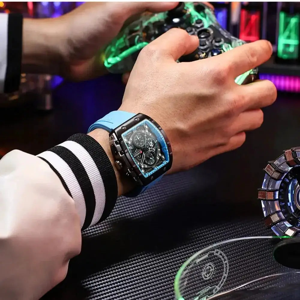 Curren Men's Casual Quartz Watch Rectangular Silicone Straps - OurLum.com