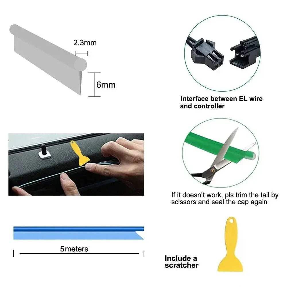 Car Interior LED Neon EL Strip Light USB Ambient Lamp 5M