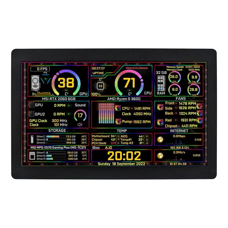 7 Inch Type-C Sencondary Screen 1024*600 IPS LCD Support Desktop Extended Mode Hardware Info AIDA64 Monitor USB Portable Display