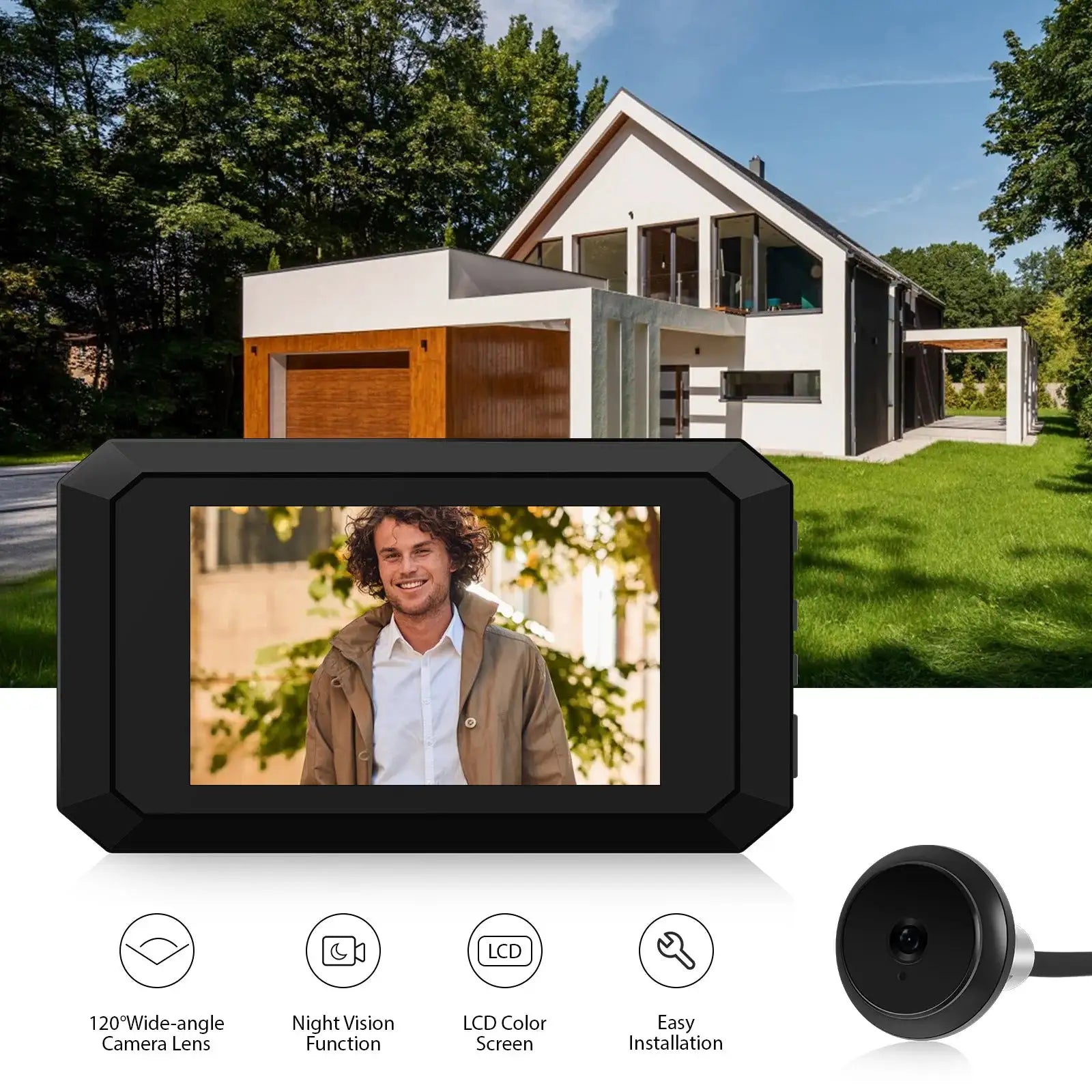 3.97'' LCD Digital Peephole Camera for Apartment Door 1080P 120 Degree Color Infrared Camera Door Monitor Type-C Rechargeable