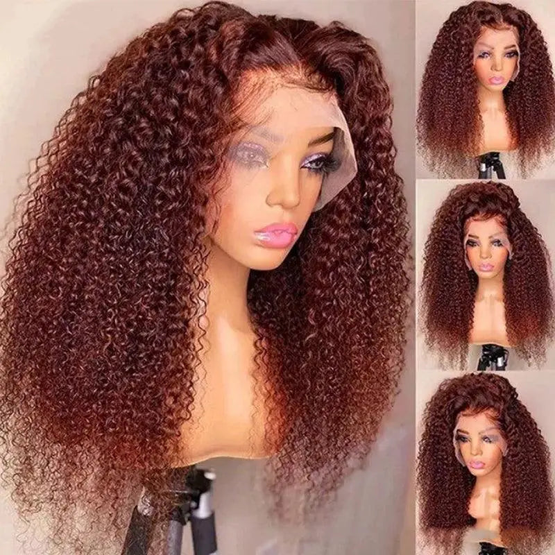 40 Inch Jerry Curly Reddish Brown Lace Front Wig 250 Density