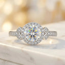 Moissanite Ring in Sterling Silver Couple Prong Setting
