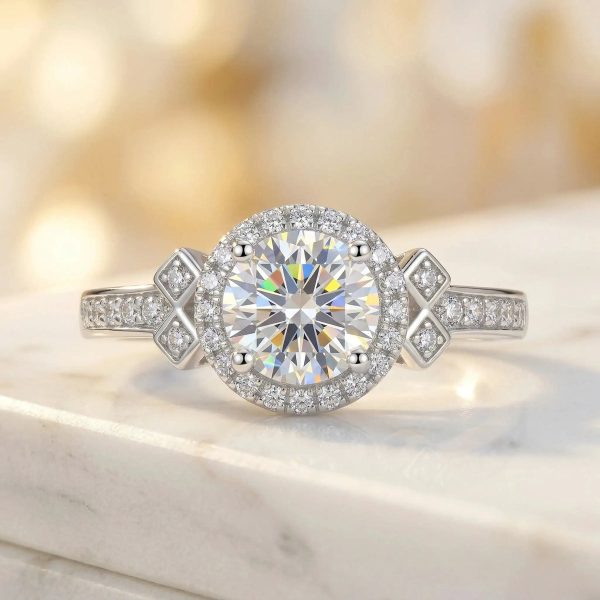 Moissanite Ring in Sterling Silver Couple Prong Setting — product view 3