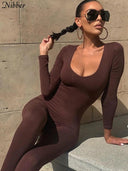 Sophisticated Brown Bodycon Jumpsuit Stylish Spandex Fashion Piece