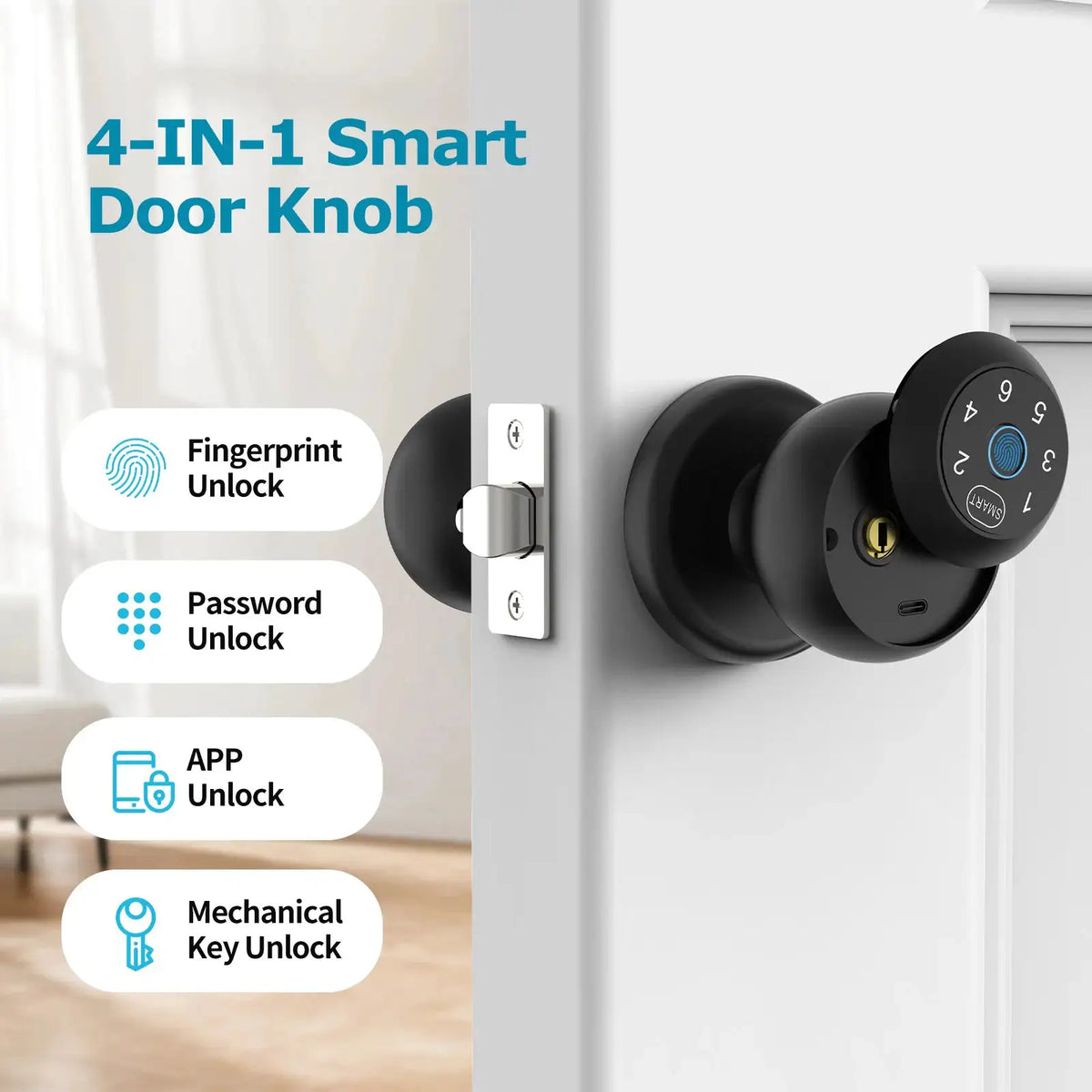 Viladepot Smart Lock Fingerprint Door Lock TYPE-C Interface App Control Passcode Unlock Electronic Touchscreen Keypad Indoor