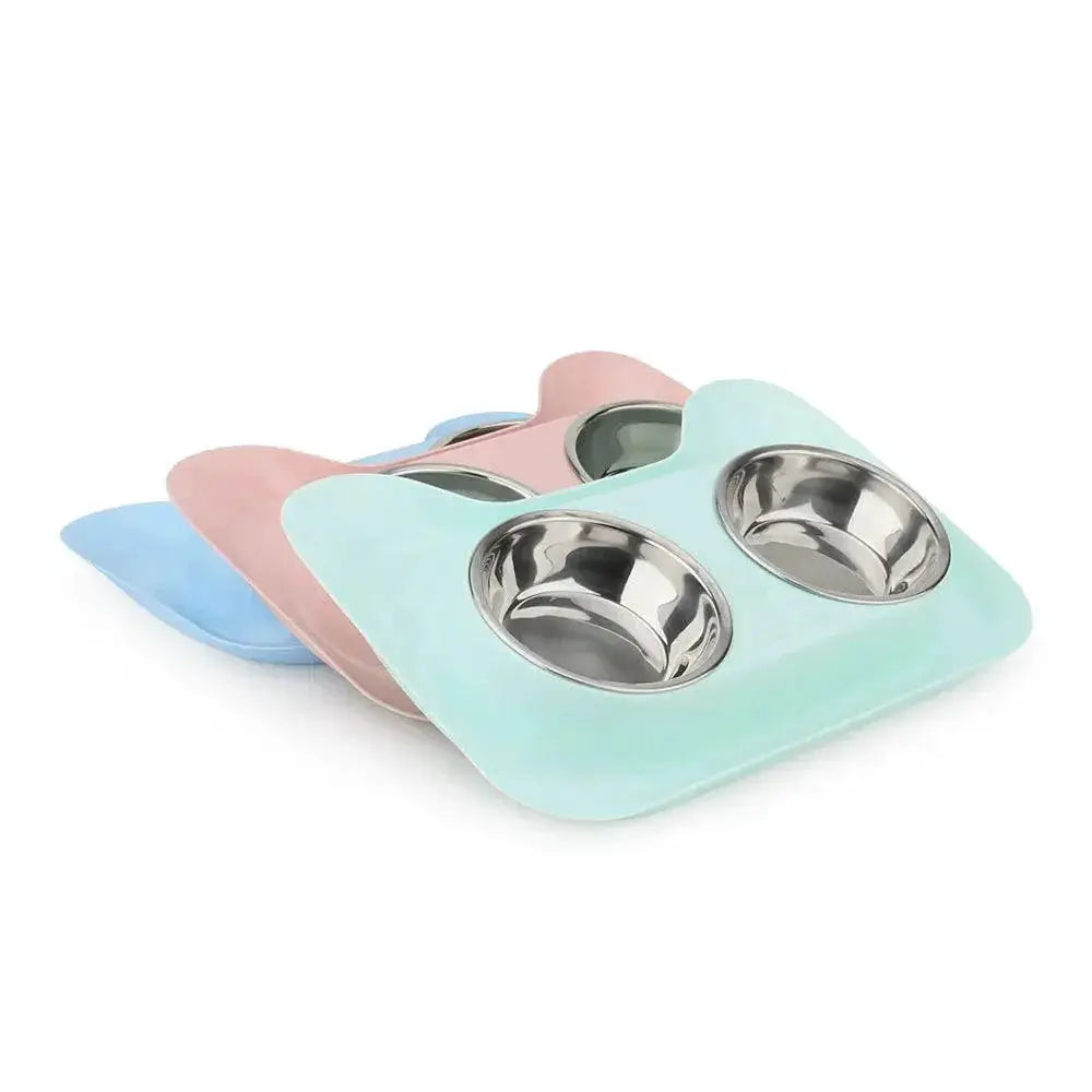 Cute Cat Double Bowl Set Non Slip Feeder For Pets Deluxe