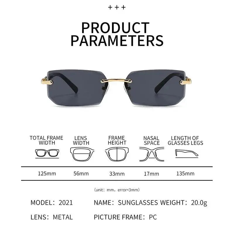 Trendy Rimless Rectangle Sunglasses For Men And Women Unisex