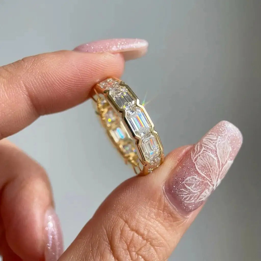 925 Sterling Silver Eternal Ring Emerald Cut D-Color Moissanite Stackable Wedding Engagement Ring for Women Luxurious Exquisite Jewelry Anniversary Gift Box