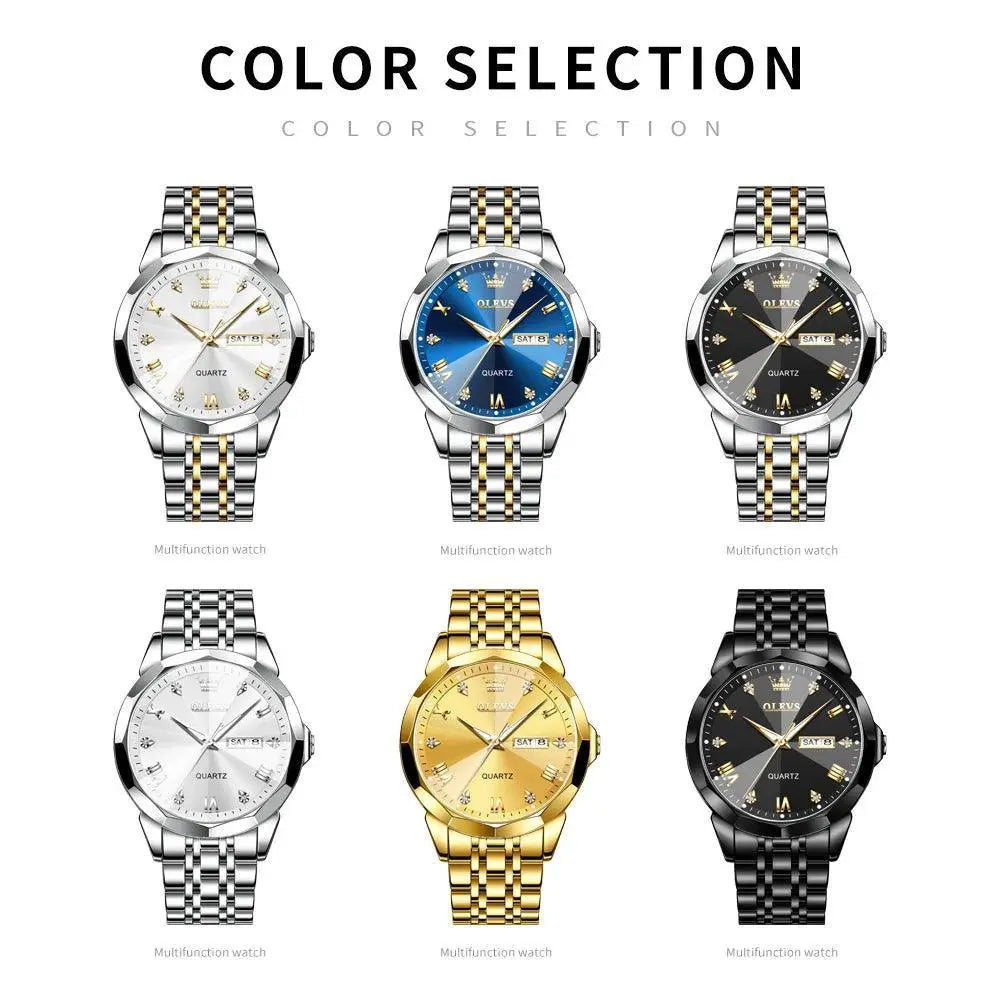 Olevs Men's Rhombus Mirror Watch With Luminous Dial