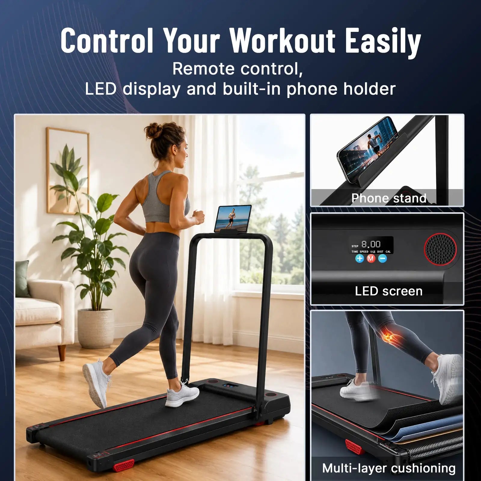 2-in-1 Folding Walking Pad Treadmill with Handles, Vibration Relaxation Function, Home Office Fitness for Small Apartments