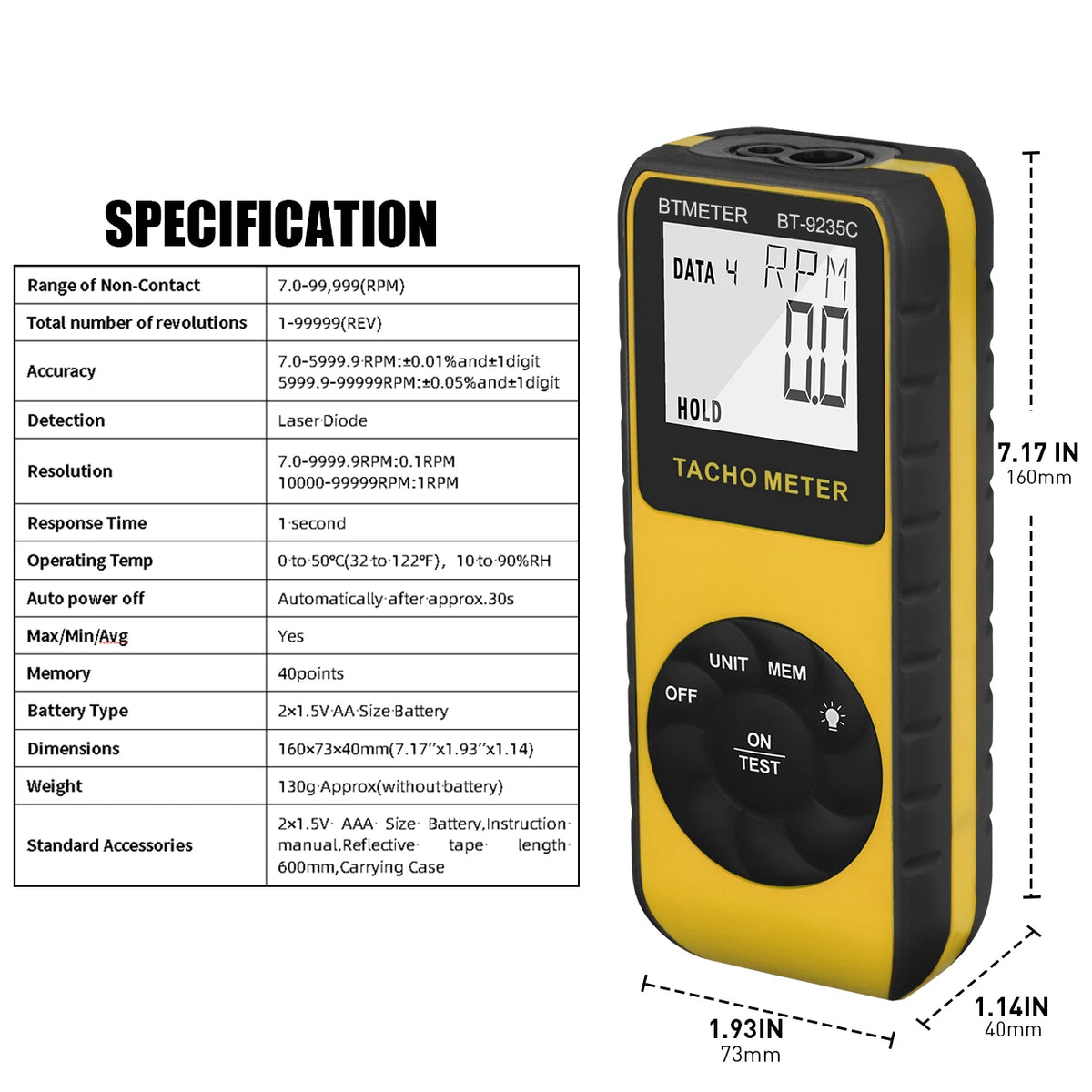 Digital Tachometer, No-Contact Stroboscope Tachometer , RPM — product view 5