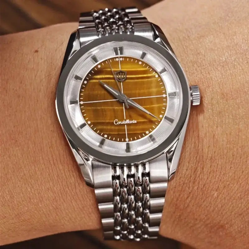 Watchdives WD1954 Men Watches Tiger Eye Stone Dial VH31 Sweep Quartz Watch Ar Sapphire Lumes BGW9 100M Waterproof Luxury Relojes