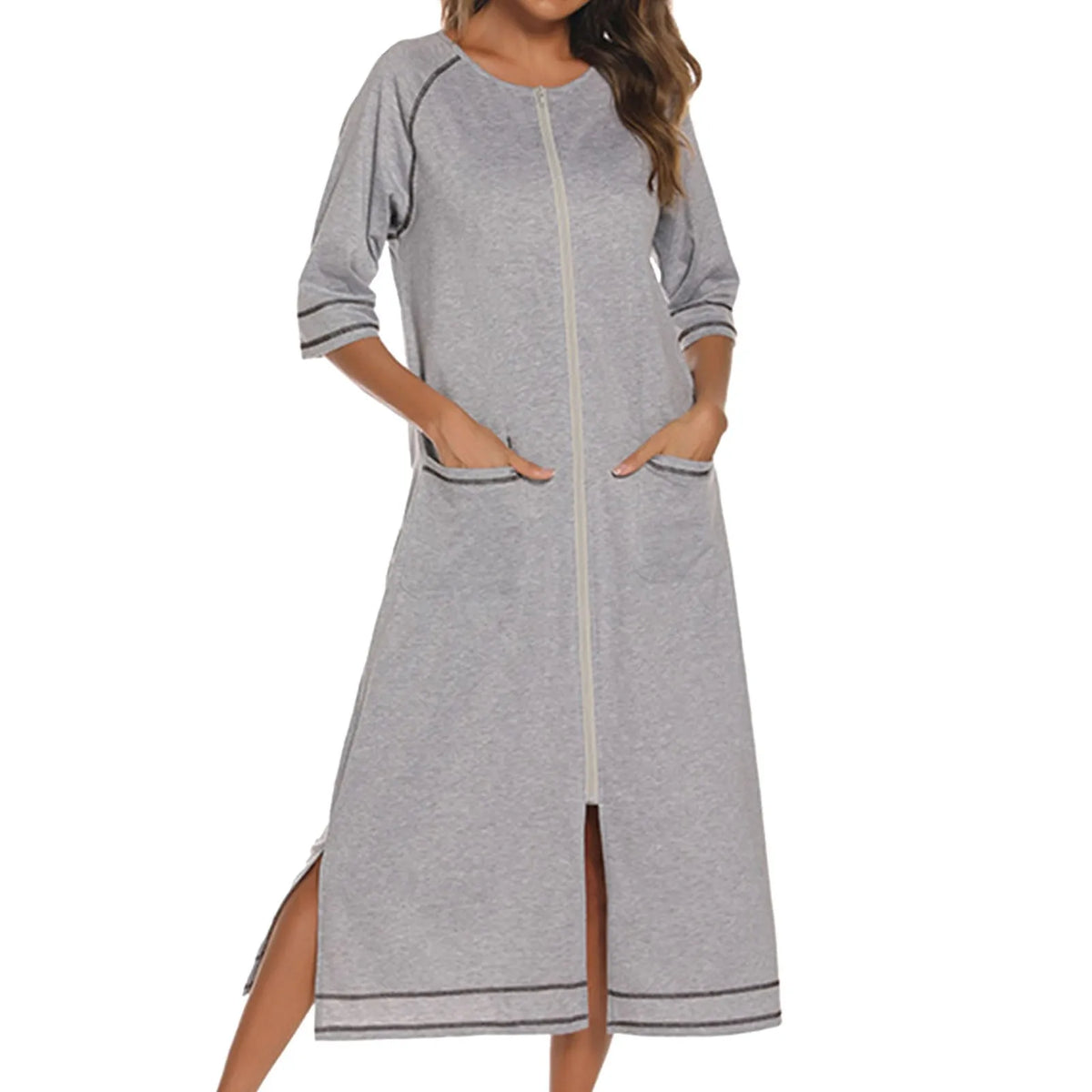 Zip Front Home Duster Dress