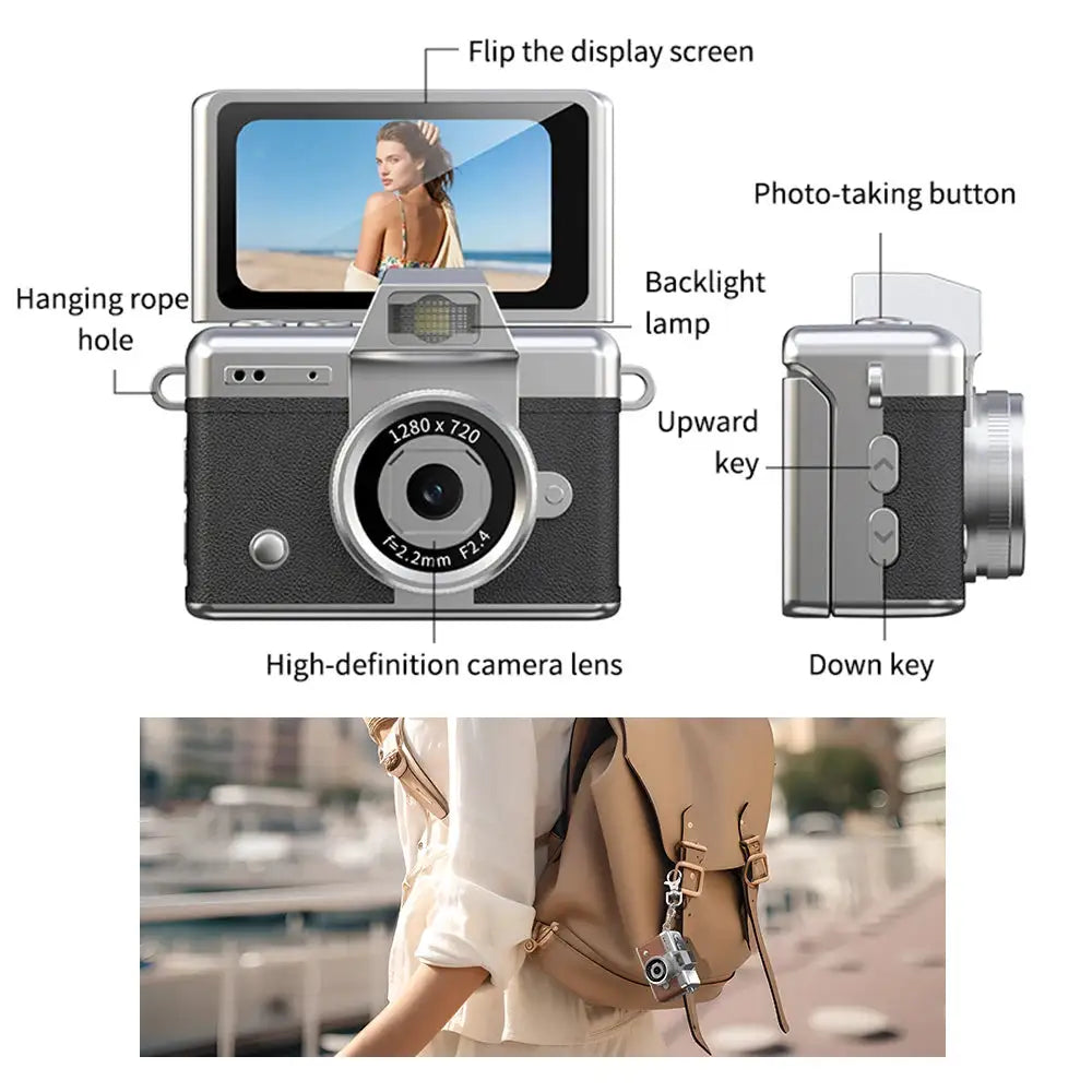 1080P Thumb Mini Camera Keychain Digital Camera Retro Camera HD Photo Travel Outdoor With Screen Support Memory Card for Kids