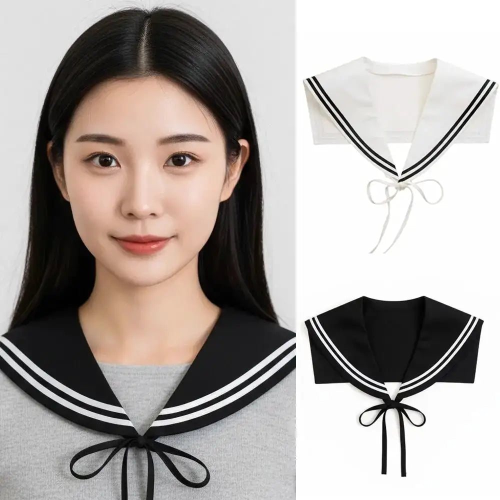Striped Sailor Fake Collars Scarf Detachable Cotton Top Fake Collar Necklaces Black White Laced False Tie Neckwear