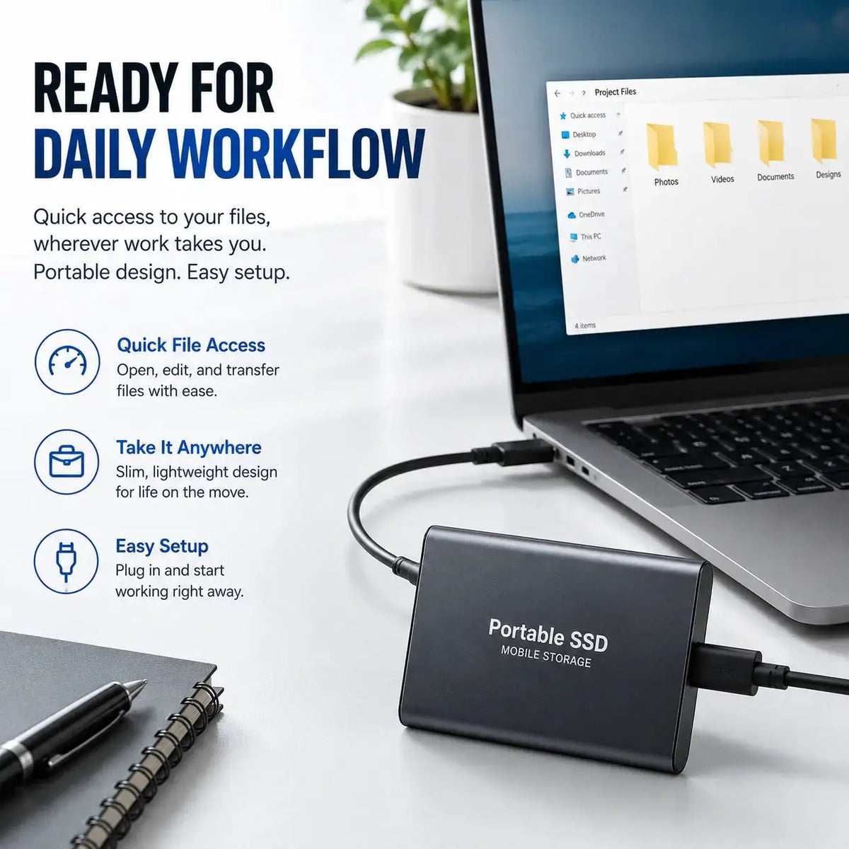 2TB Fast Portable Hard Drive External SSD Hard Disk USB Type-C High-Speed Storage for Laptop/Mac/PC
