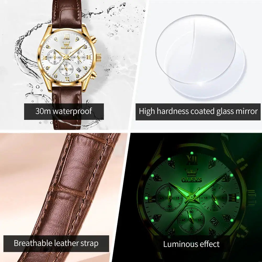 Olevs Womens Leather Casual Watch
