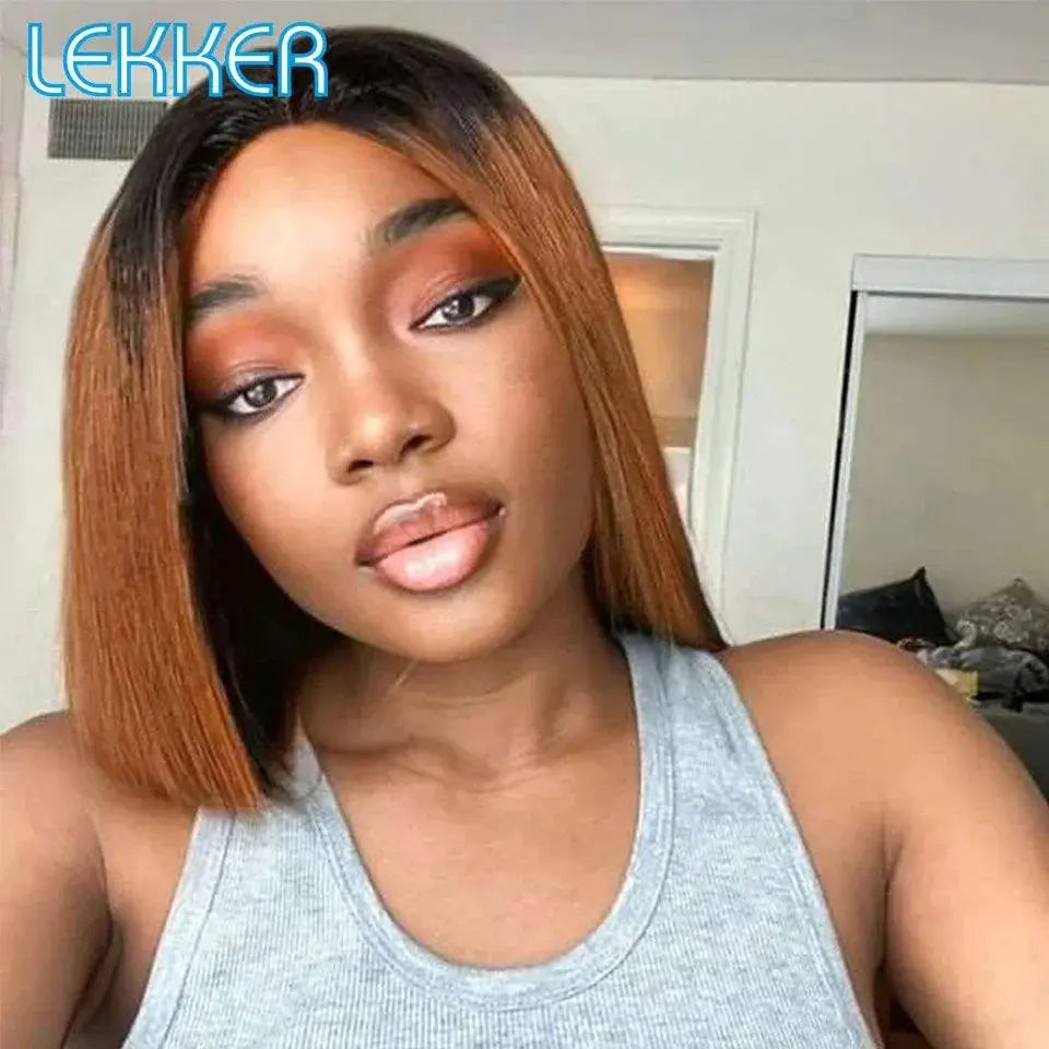 Ombre Brown Straight Bob Lace Front Wig Glueless 99J Red