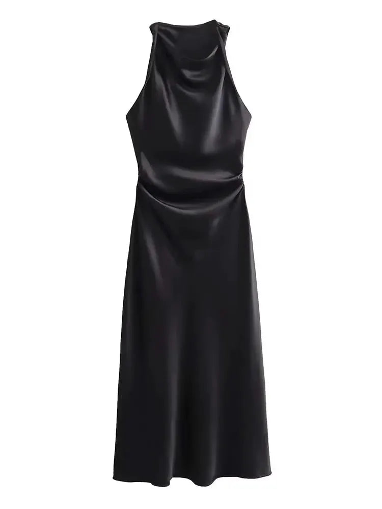 Satin Long Dresses for Women 2026 Summer Slip Midi Dress Woman Sexy Evening Party Dress Sleeveless Female Elegant Dresses