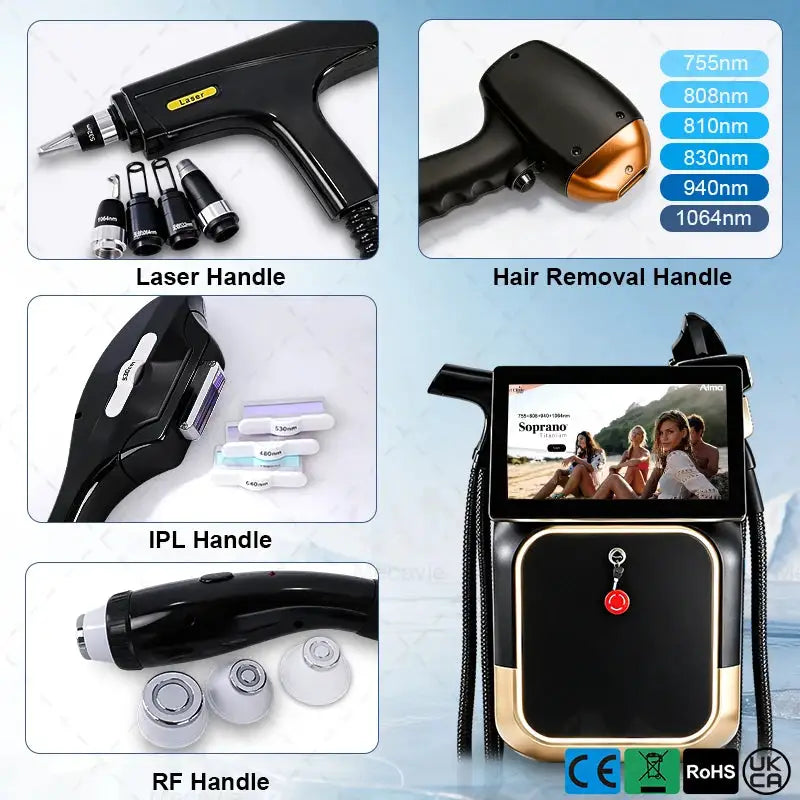 2026 Upgrade 4IN1 6000W Soprano Titanium Ice Platinum 6-Wavelength FAC Diode ND YAG Laser Painless Permanent Hair Removal Salon