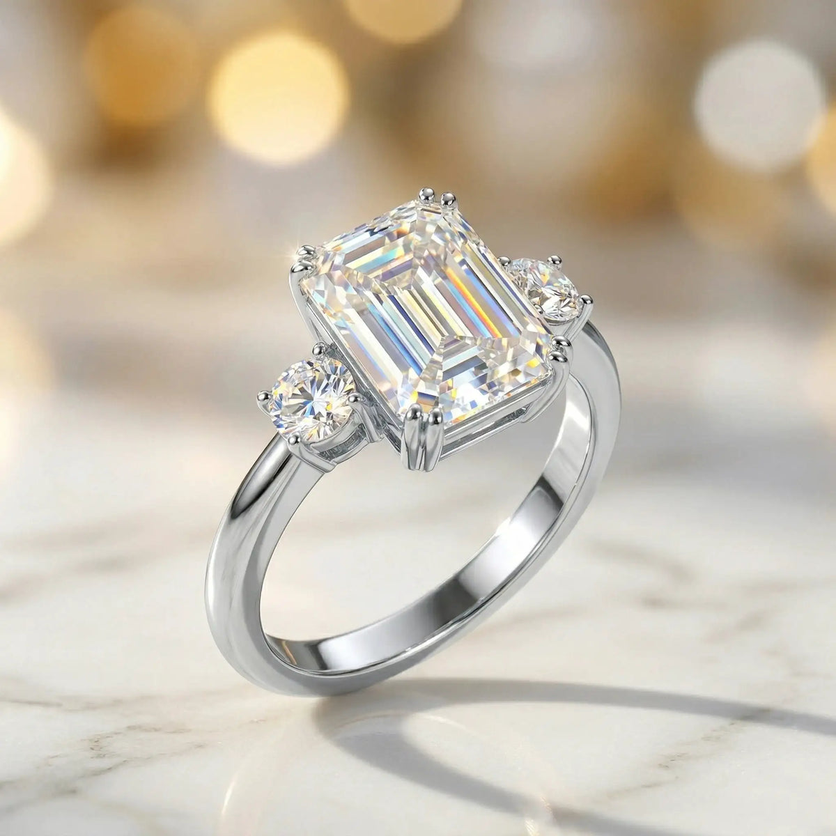 Moissanite Ring in Sterling Silver Asscher — product view 2