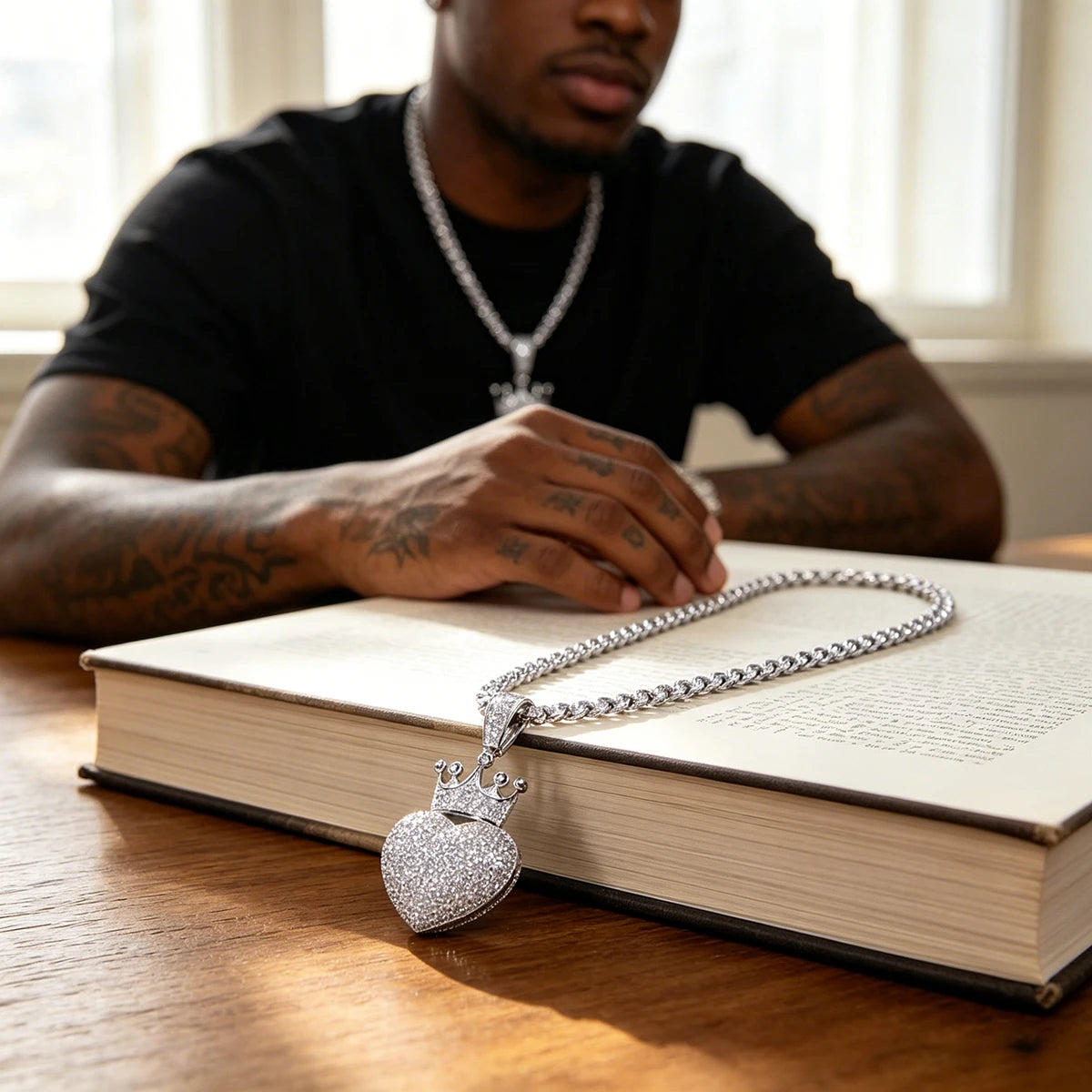 Iced Out Crowned Heart Pendant