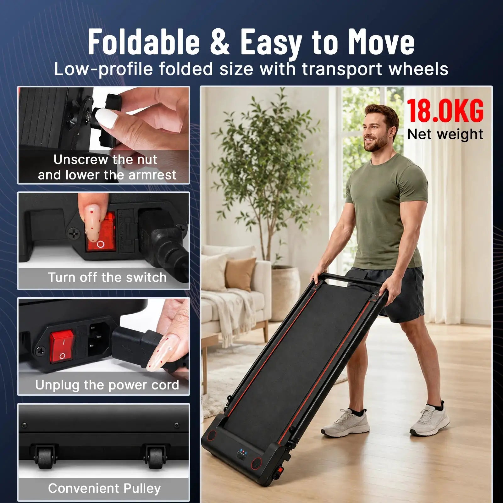 2 IN 1 Under Desk Walking Pad With Vibration Function Foldable Mini Treadmill Home Slim Trotadora