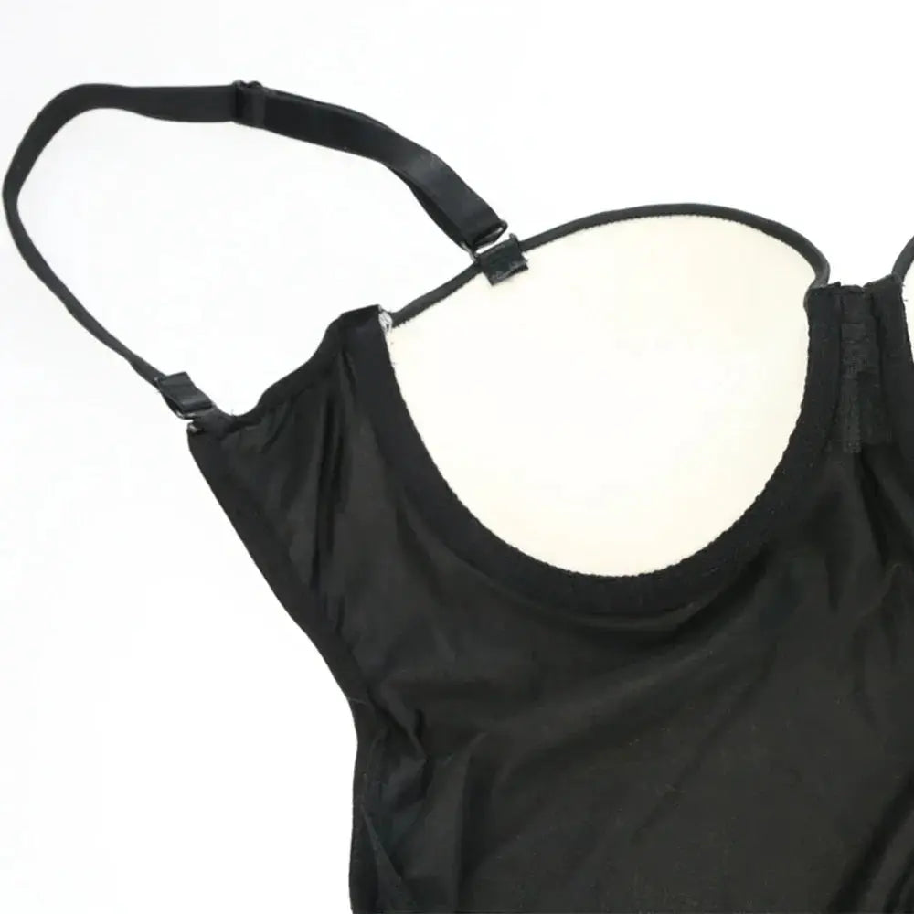 Elegant Black Deep V Backless Bodysuit With Adjustable Hooks