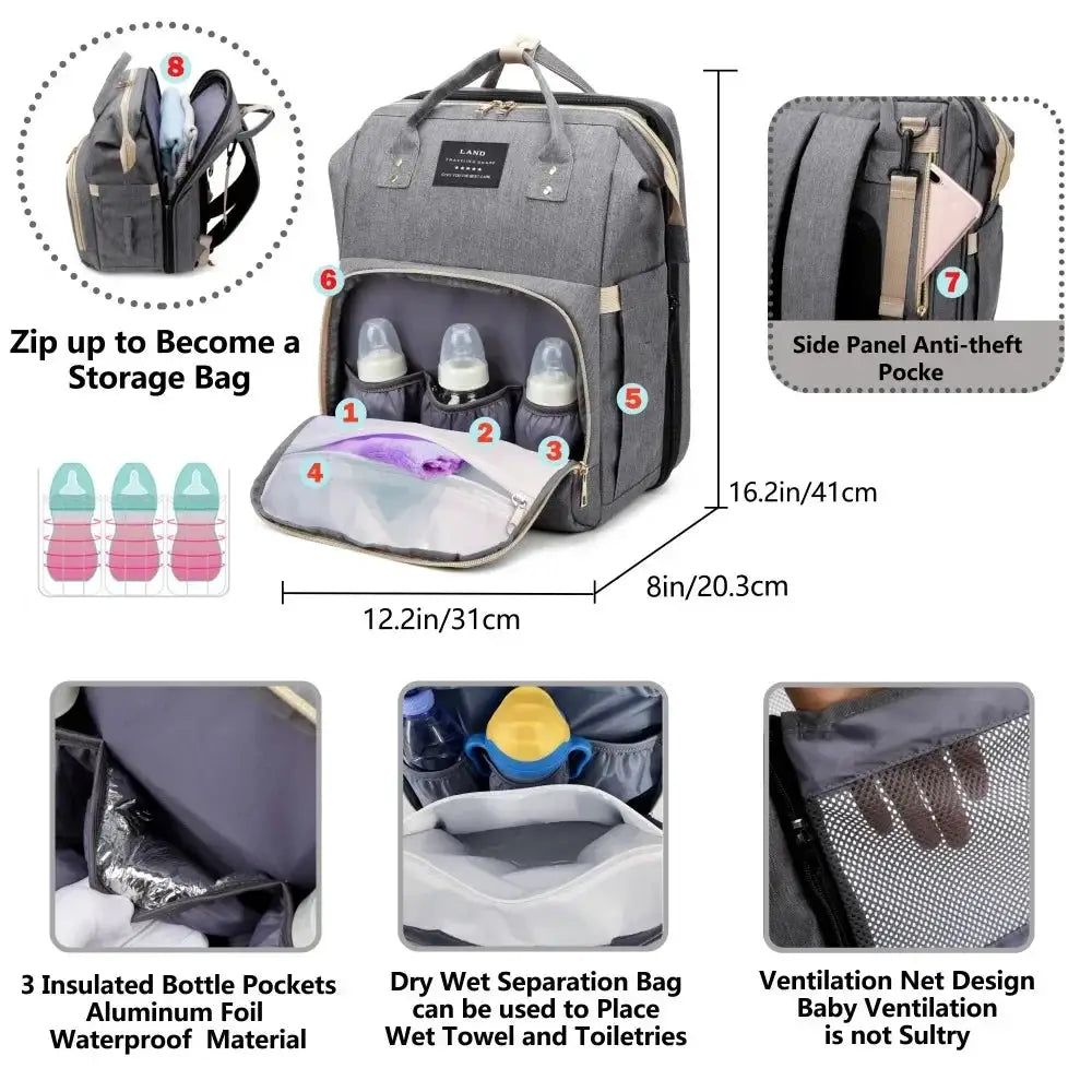 Mommy Bag Lightweight Portable Folding Crib Bed Backpack