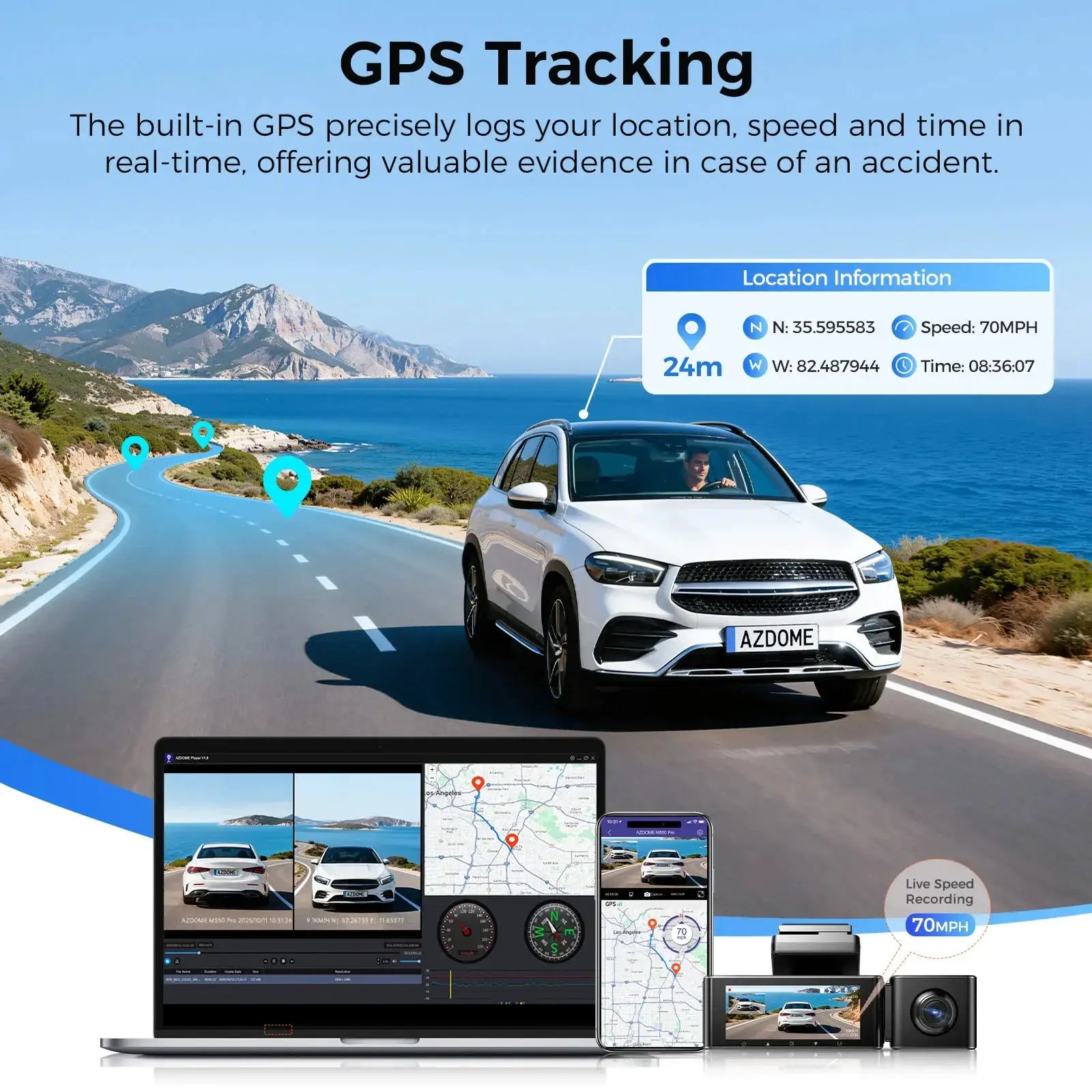 AZDOME M550 Pro Dash Cam IR Night Vision 4K Plus 2.5K 5.8Ghz WiFi GPS Screen - stepyours.com