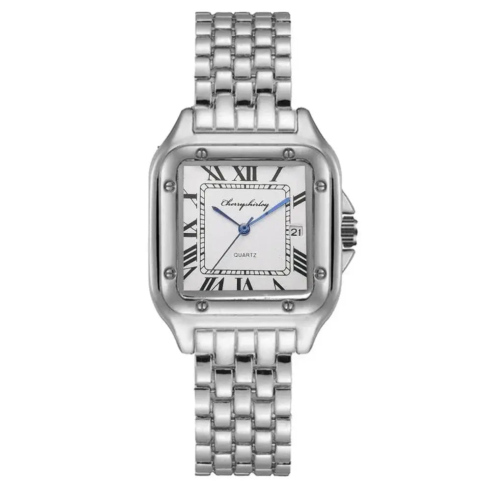 Square Roman Quartz Watch Stainless Steel Timepiece Gift