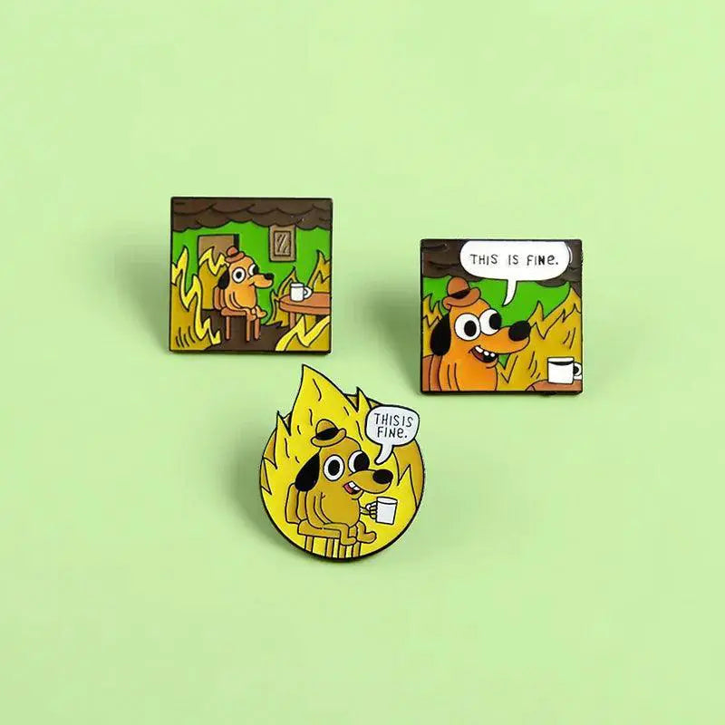 Yellow Anime This Is Fine Hound Dog Enamel Pin Collectible