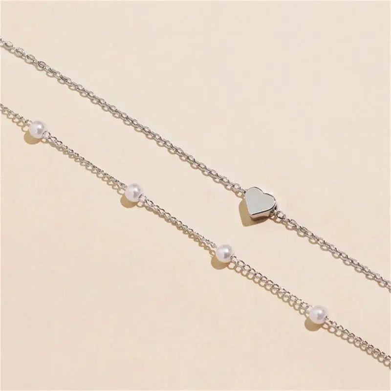 Double Layer Pearl Choker Necklace for Women Heart Pendant