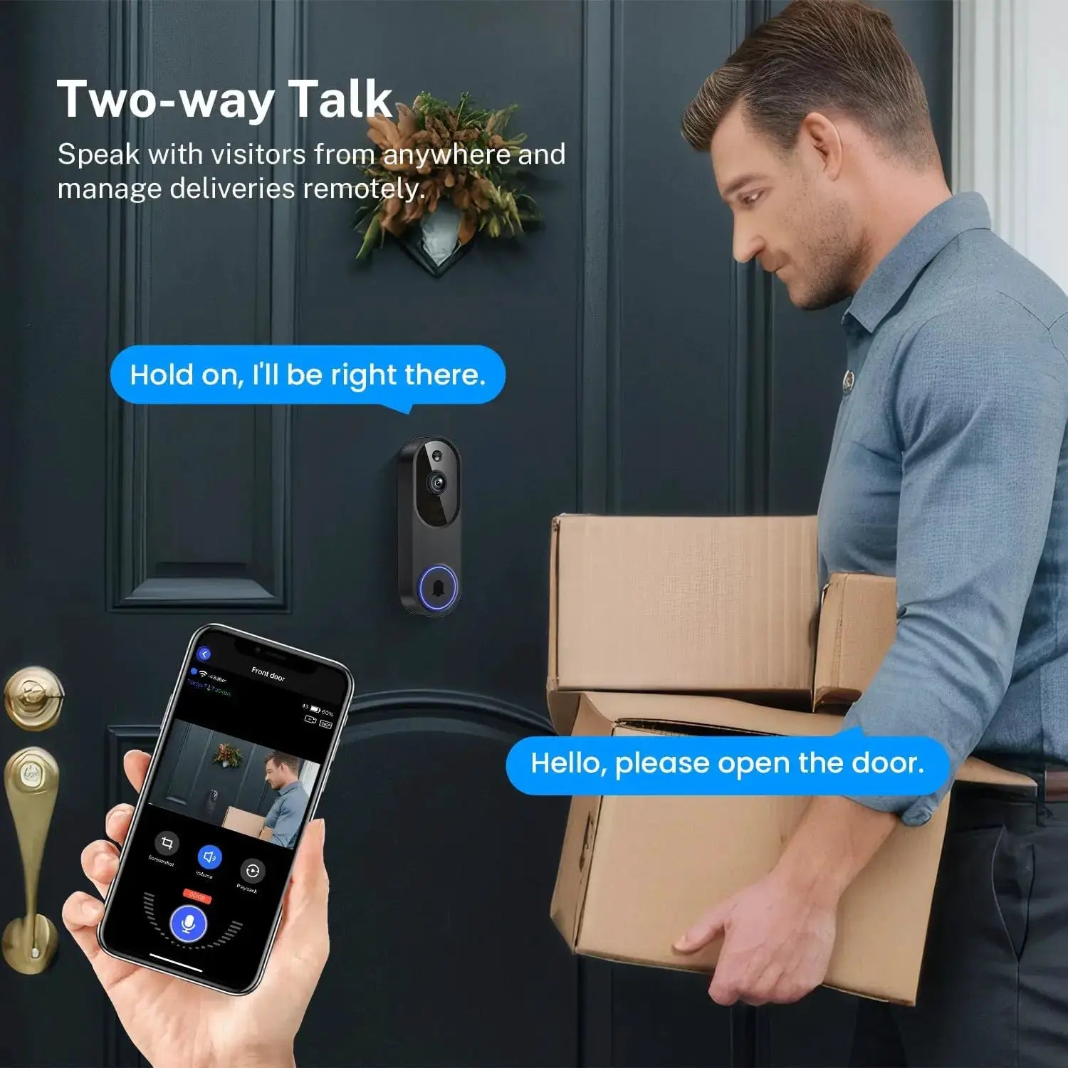 1080p Wireless Wi-Fi Video Doorbell Camera with Two-Way Audio, Night Vision, Cloud Storage, AI Motion Detection, 2.4GHz Wi-Fi by stepyours.com