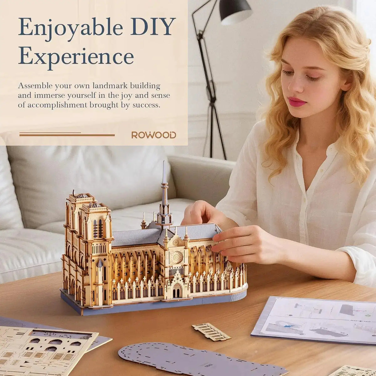 Robotime Rokr 3D Puzzle Paris Cathedral Wooden Model Kit for Adults to Build DIY Toy Building Construction Craft Kits Ideal Gift