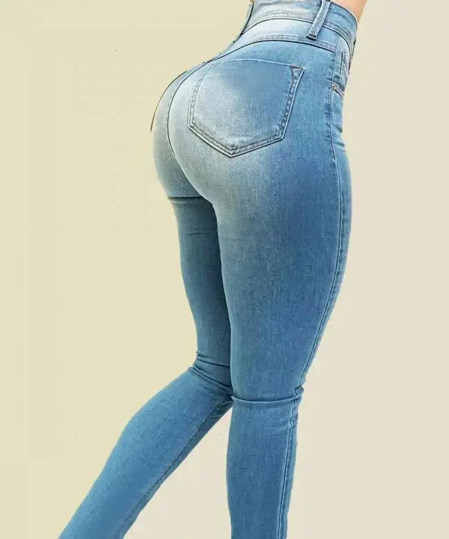 Women's Pure Color High Waist Denim Jeans For Street Style