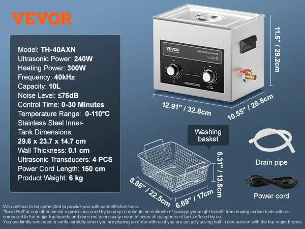 SucceBuy Ultrasonic Cleaner with Heater Timer for Lab Tools Metal — product view 11