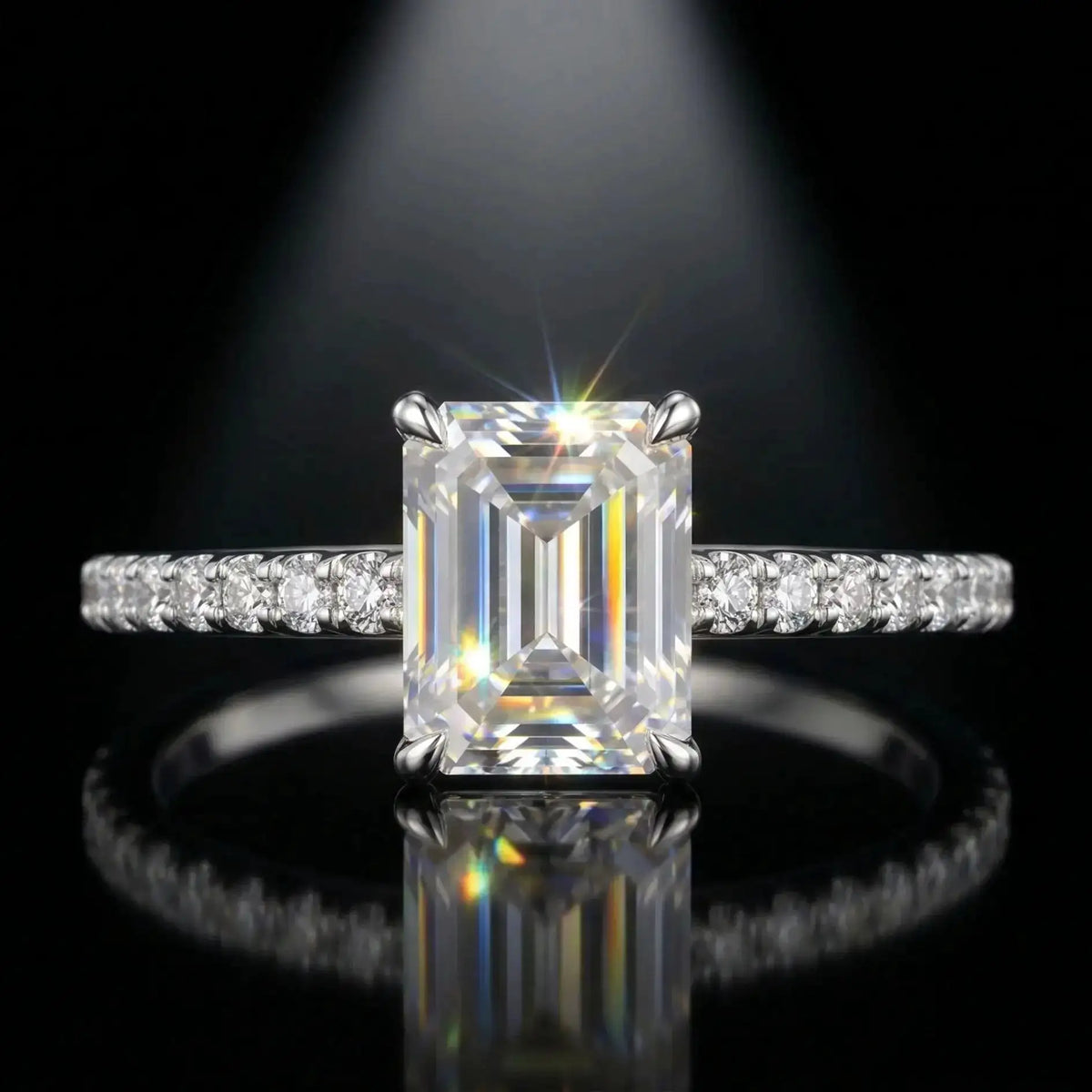 Emerald Moissanite Ring in Sterling Silver — product view 1