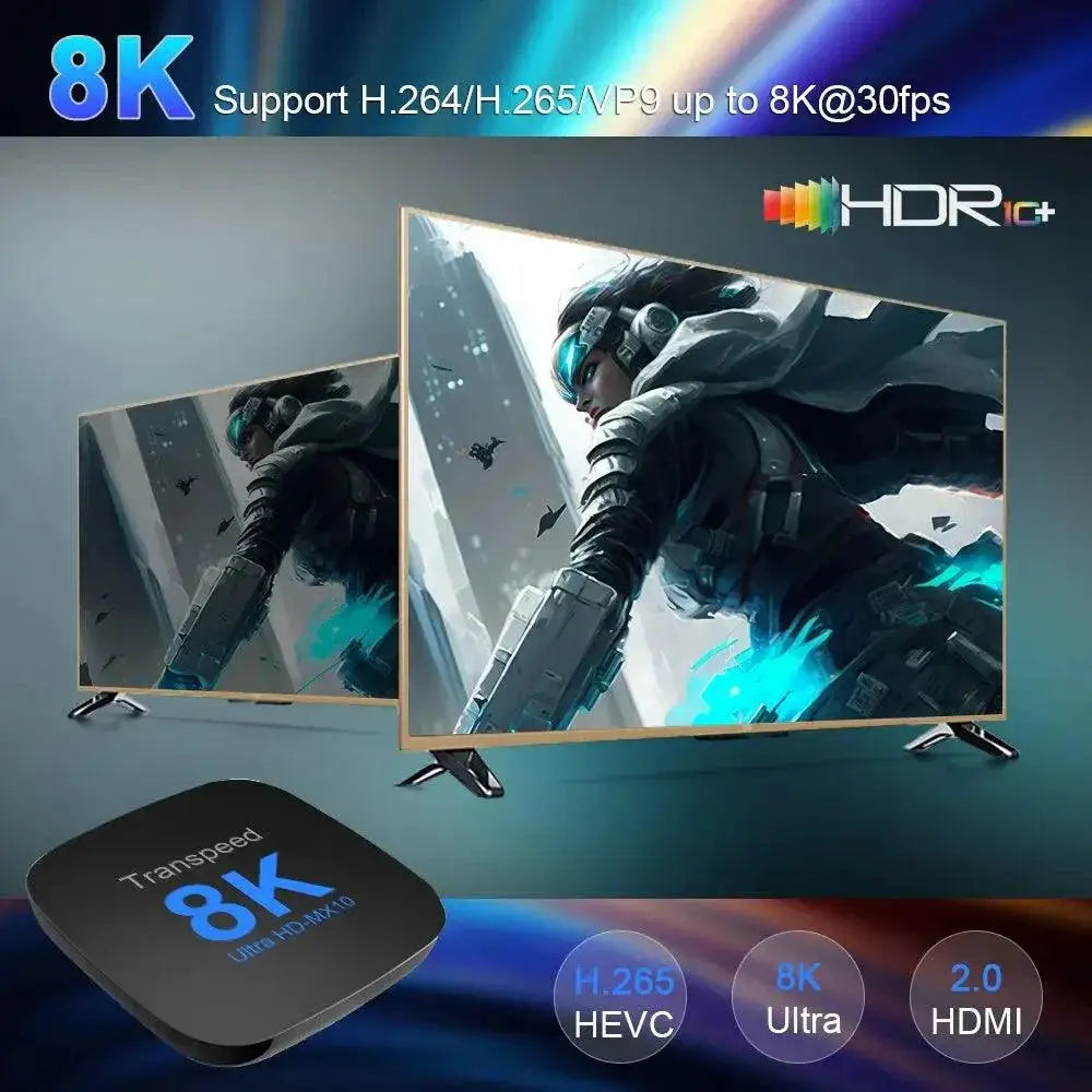 Transpeed Android TV Box Enhanced 8K Media Player Dual WiFi
