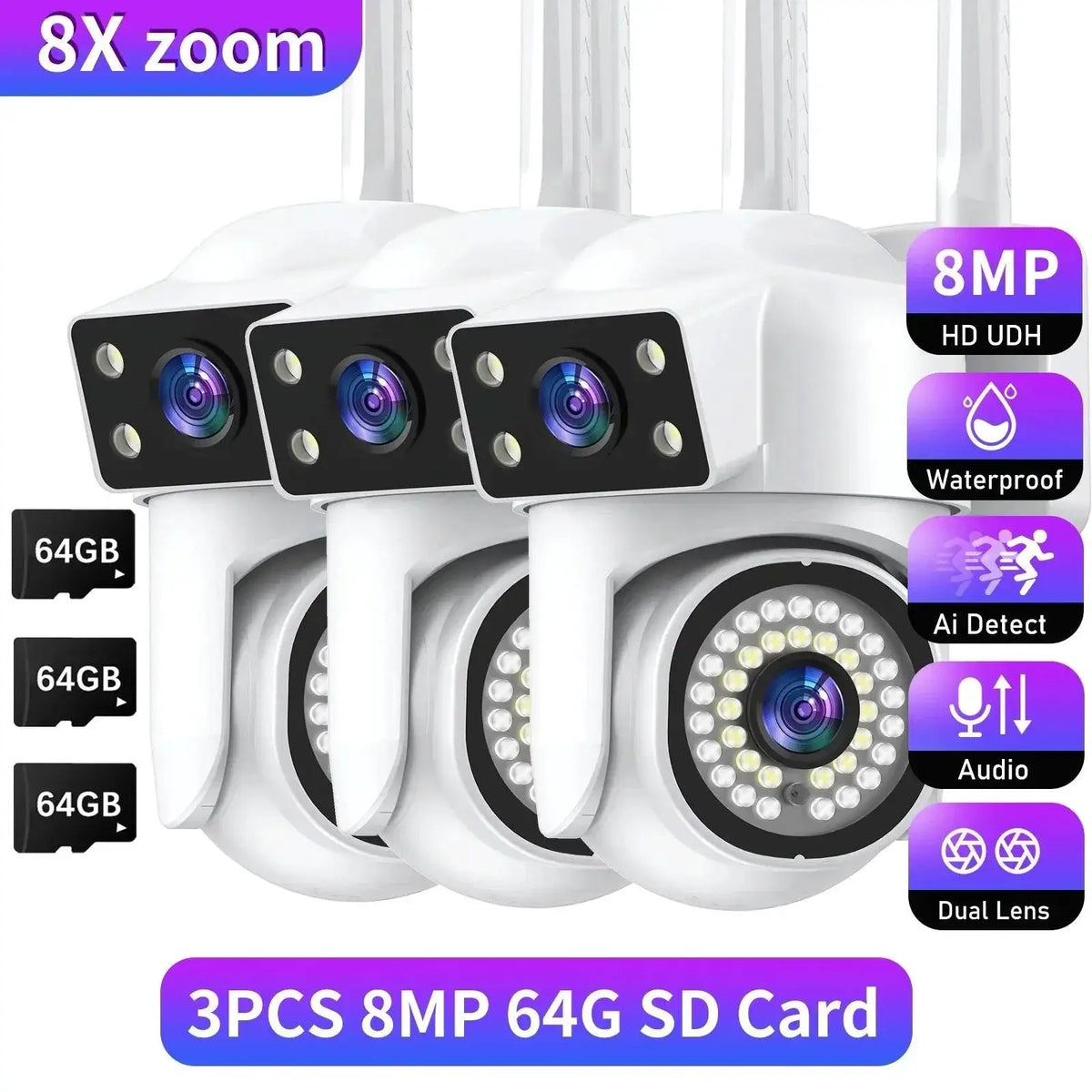 Business Outdoor Camera for Safer Alerts — 1PCS-8MP-64G