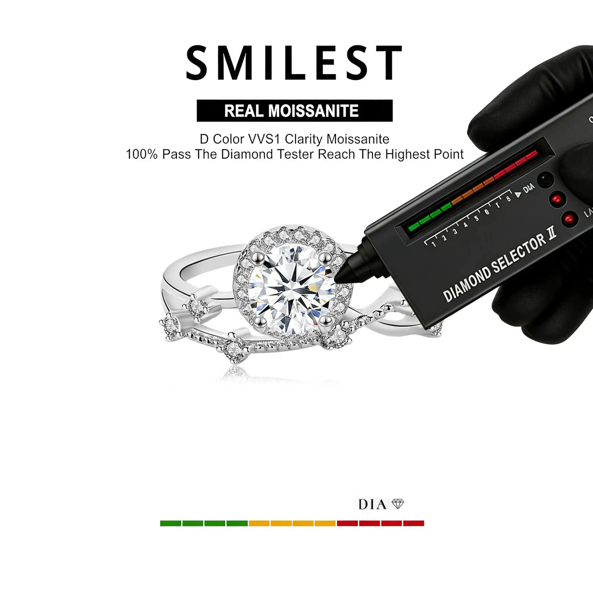 Moissanite Ring in Sterling Silver Flowing — product view 6