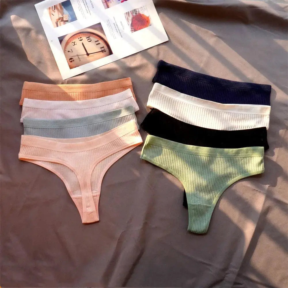 3 Pcs Seamless Ladies Ribbed Cotton Thong Set For Comfort