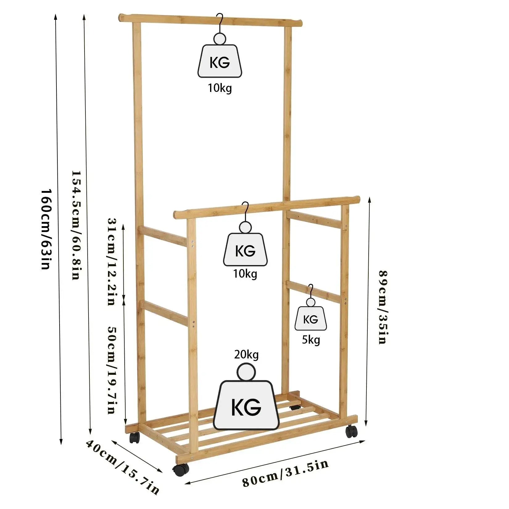 Bamboo Garment Coat Rack Heavy Duty Clothes Hanging Shelves