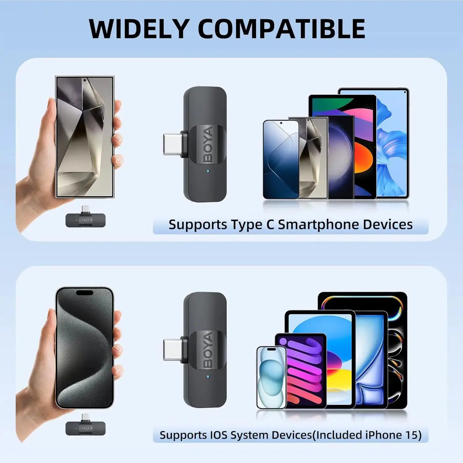 BOYA BY-V Wireless Lavalier Microphone for iPhone 15/16 Series Samsung TECNO REDMI Type-c Devices Video Recording Streaming Vlog