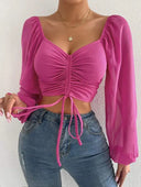 Lace Up Puff Sleeve Top for Women Chic