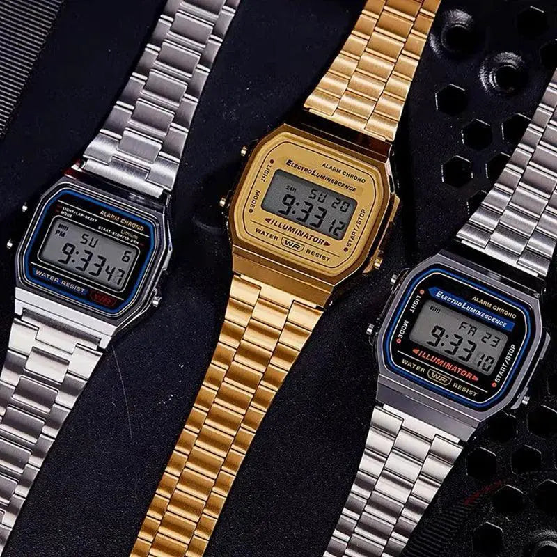 Vintage Stainless Steel Link Digital Watch Classic Elegance