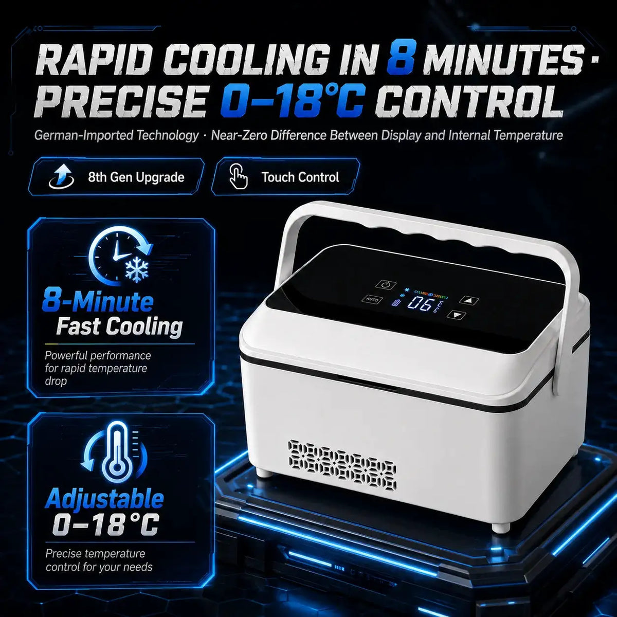 Smart Insulin Mini Fridge - 8-Minute Rapid Cooling, 0-18°C Precise Adjustment, Ultra-Quiet, Fits 12 Pens/36 Vials, USB Low-Voltage ≤36V, TSA-Friendly Compact Size