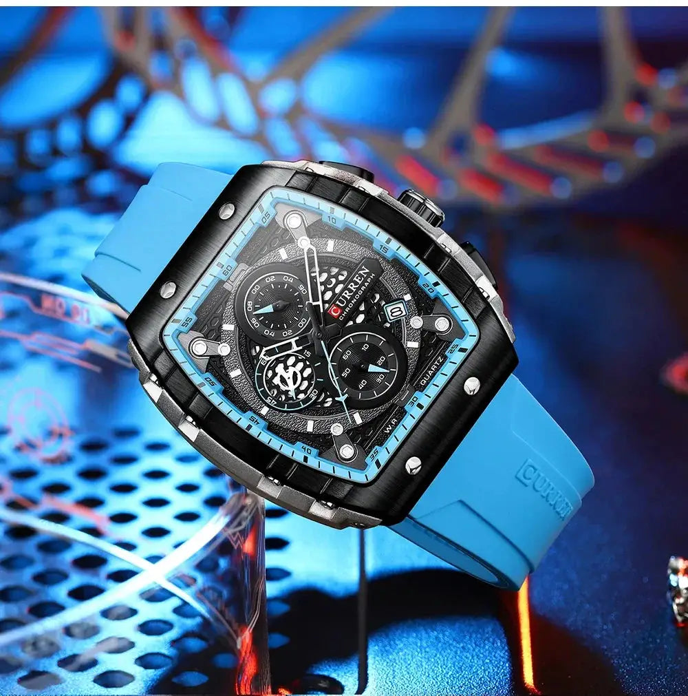 Curren Men's Casual Quartz Watch Rectangular Silicone Straps - OurLum.com
