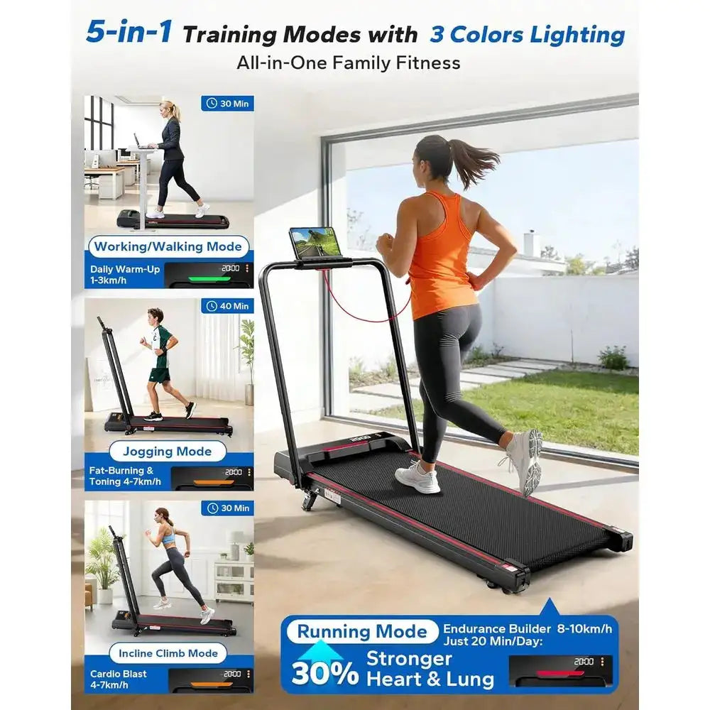 Portable 9% Incline Walking Pad Treadmill with Handle, 3HP Motor, RGB Light, Suitable for Small Spaces, Supports Up to 300 lbs,